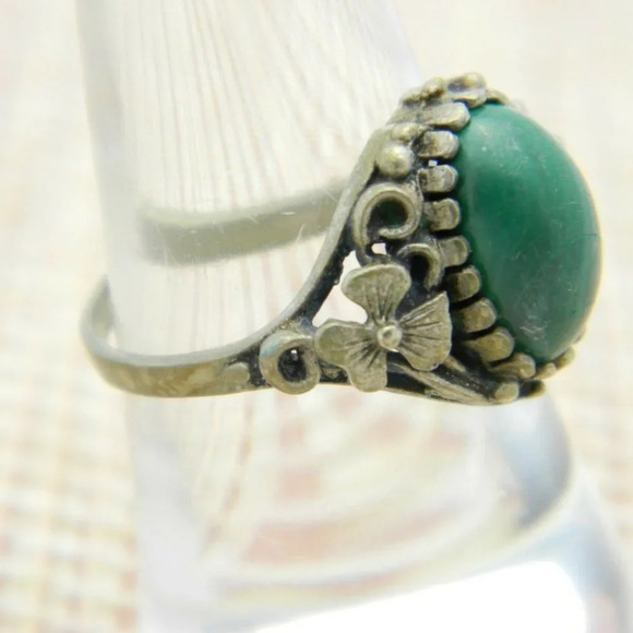 Green Malachite Silver Tone Art Nouveau Style - Picture 2 of 4